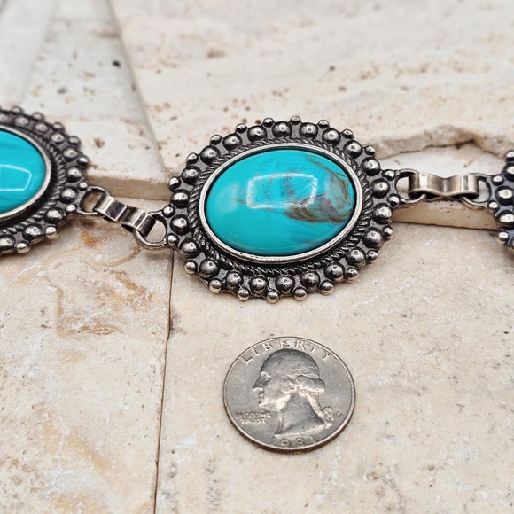 Womens Western Southwest Concho Silver-Tone Chain Faux Turquoise Belt main image 5